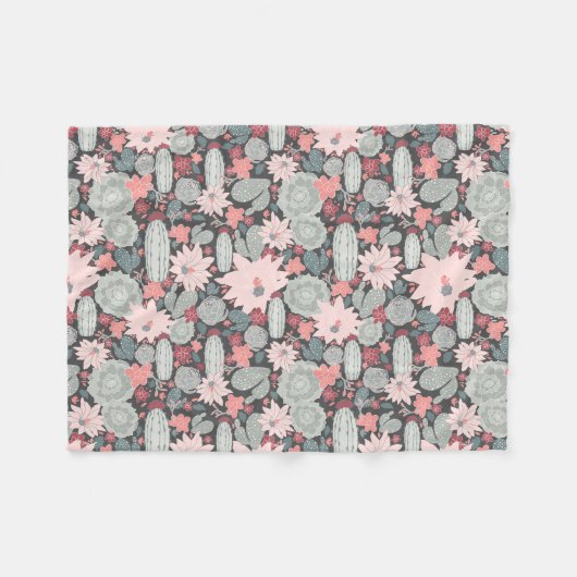 Cactus Succulent Planten Pattern in Mint and Pinks Fleece Deken (Voorkant (Horizontaal))