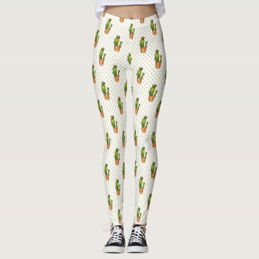 Cactus & Succulent Polk Dot Patroon 3 Leggings (Voorkant)