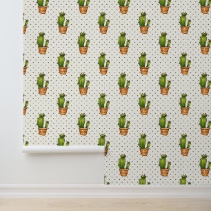 Cactus & Succulent Polk Dot Pattern Behang