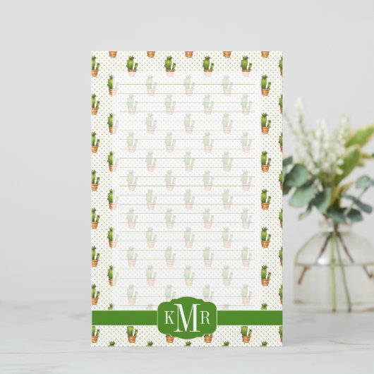 Cactus & Succulent Polk Dot Pattern Briefpapier (Staand voorkant)