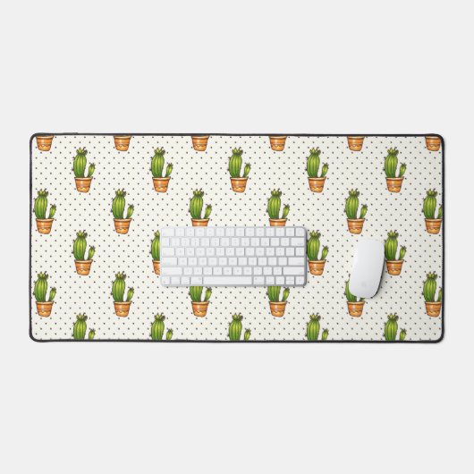 Cactus & Succulent Polk Dot Pattern Bureaumat (Keyboard & Muis)