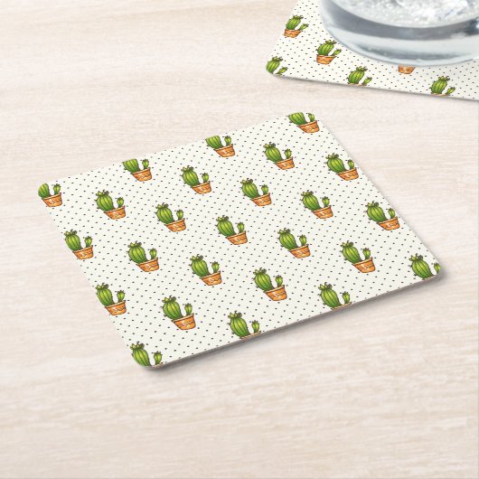 Cactus & Succulent Polk Dot Pattern Kartonnen Onderzetters (Schuin)
