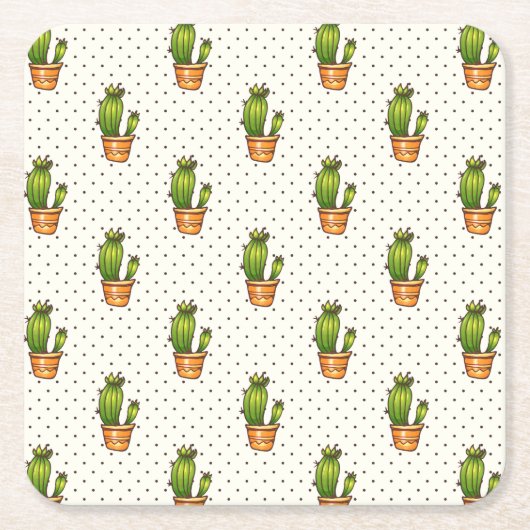 Cactus & Succulent Polk Dot Pattern Kartonnen Onderzetters (Voorkant)