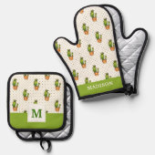 Cactus & Succulent Polk Dot Pattern Ovenwant & Pannenlap Set (Voorkant / Achterkant)