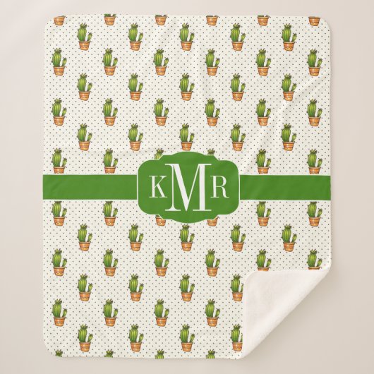 Cactus & Succulent Polk Dot Pattern Sherpa Deken (Voorkant)