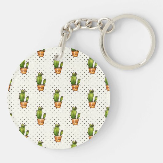 Cactus & Succulent Polk Dot Pattern Sleutelhanger (Achterkant)