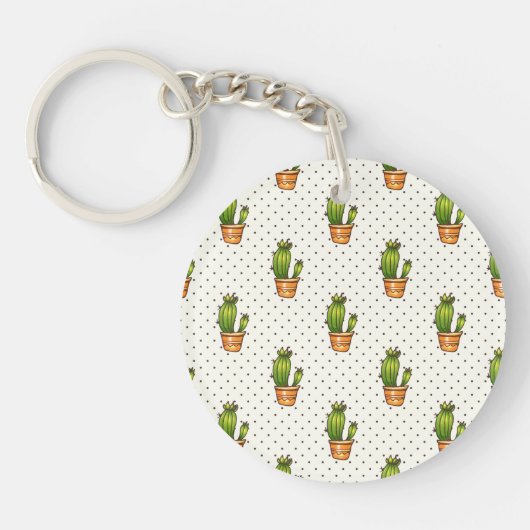 Cactus & Succulent Polk Dot Pattern Sleutelhanger (Voorkant)