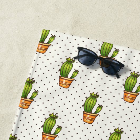 Cactus & Succulent Polk Dot Pattern Strandlaken (In situ)
