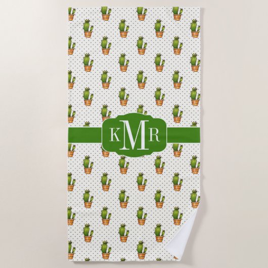 Cactus & Succulent Polk Dot Pattern Strandlaken (Voorkant)