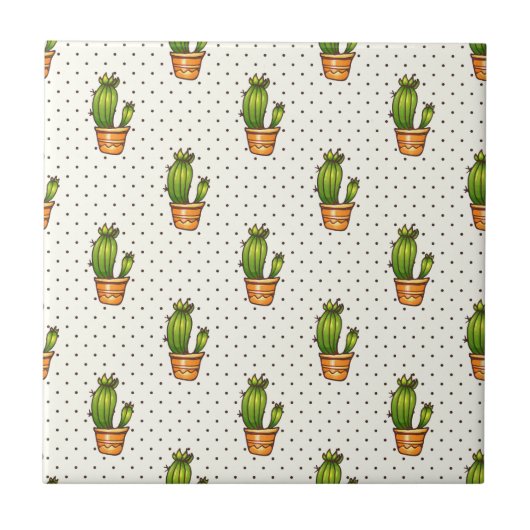 Cactus & Succulent Polk Dot Pattern Tegeltje (Voorkant)