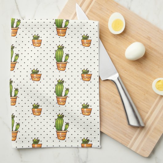Cactus & Succulent Polk Dot Pattern Theedoek (Quarter Fold)