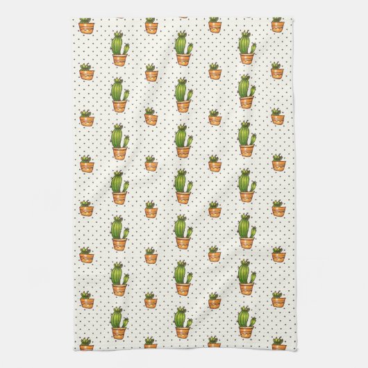 Cactus & Succulent Polk Dot Pattern Theedoek (Verticaal)