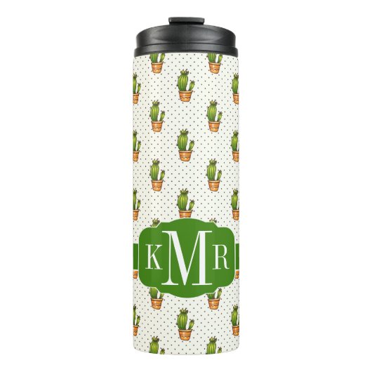 Cactus & Succulent Polk Dot Pattern Thermosbeker (Voorkant)