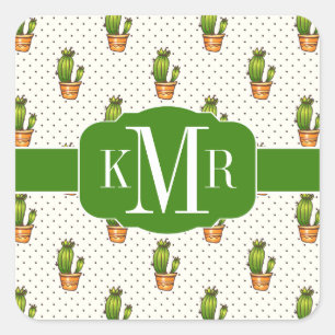 Cactus & Succulent Polk Dot Pattern Vierkante Sticker