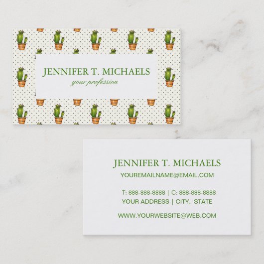 Cactus & Succulent Polk Dot Pattern Visitekaartje (Voorkant / Achterkant)