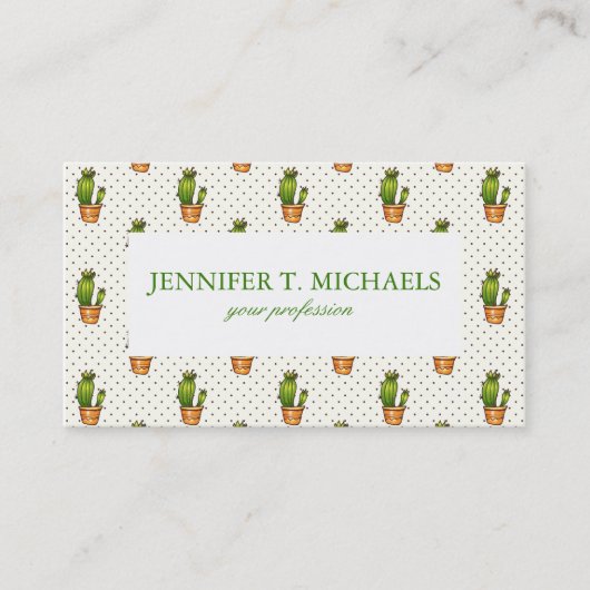 Cactus & Succulent Polk Dot Pattern Visitekaartje (Voorkant)
