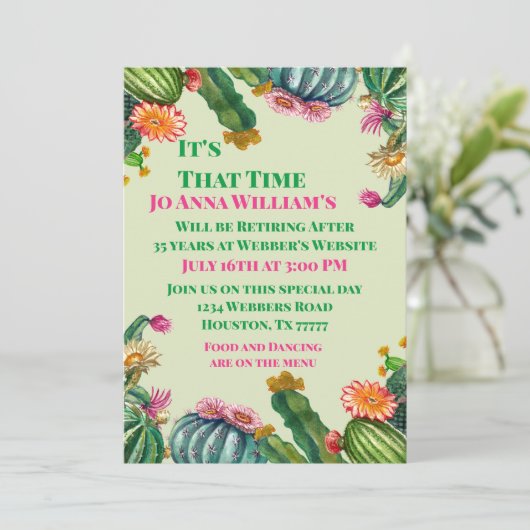 Cactus Succulent Retirement Party Kaart (Staand voorkant)