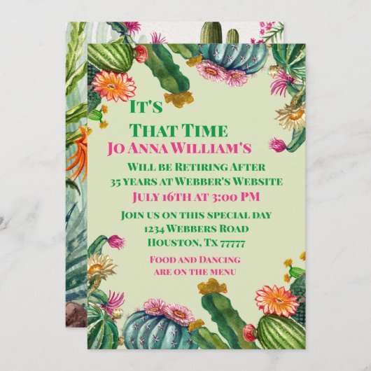 Cactus Succulent Retirement Party Kaart (Voorkant / Achterkant)