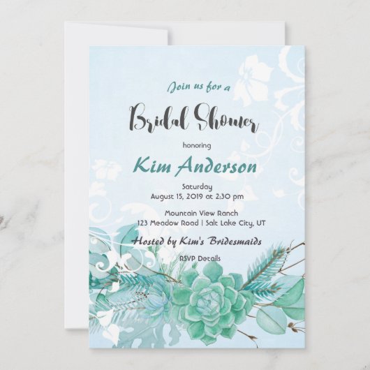 Cactus Succulent Romantisch Bruids Paar's Douche Kaart (Voorkant)