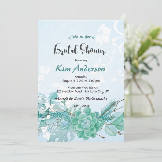 Cactus Succulent Romantisch Bruids Paar's Douche Kaart (Staand voorkant)