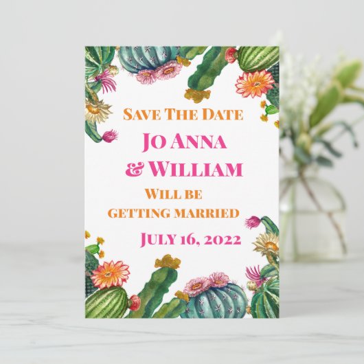 Cactus Succulent Save the Date Wedding Party Kaart (Staand voorkant)
