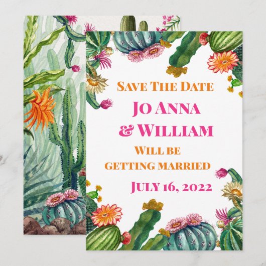 Cactus Succulent Save the Date Wedding Party Kaart (Voorkant / Achterkant)