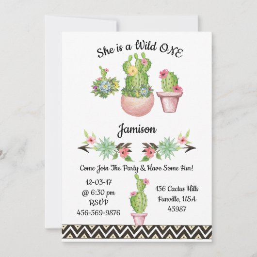 Cactus Succulent Southwestern Wild One Uitnodigen Kaart (Voorkant)