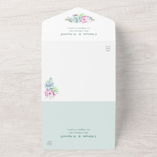 Cactus Succulent String Licht Pink Wedding All In One Uitnodiging (Buitenkant)