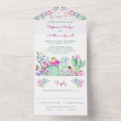 Cactus Succulent String Licht Pink Wedding All In One Uitnodiging (Binnen)