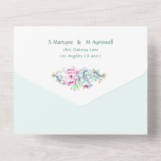 Cactus Succulent String Licht Pink Wedding All In One Uitnodiging (Achterkant)