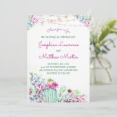 Cactus Succulent String Lights Bruiloft Uitnodigin Kaart (Staand voorkant)