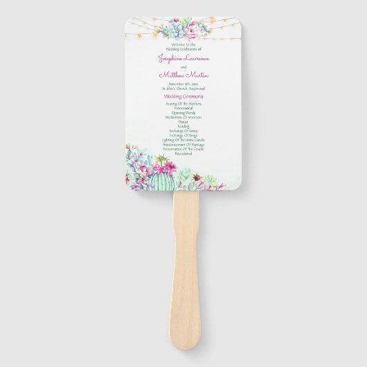 Cactus Succulent String Lights Trouwprogramma's Handwaaier (Voorkant)