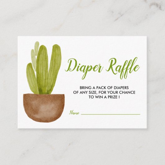 Cactus Succulent Terracotta Pot Baby Diaper Raffle Informatiekaartje (Voorkant)