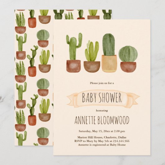 Cactus Succulent Terracotta Pot Baby shower Kaart (Voorkant / Achterkant)