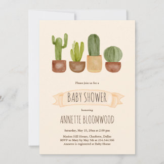 Cactus Succulent Terracotta Pot Baby shower Kaart