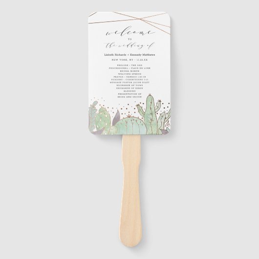 Cactus & Succulent Trendy Huwelijksceremonie Progr Handwaaier (Voorkant)