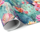 Cactus succulent waterverf botanisch patroon cadeaupapier (Rol Hoek)