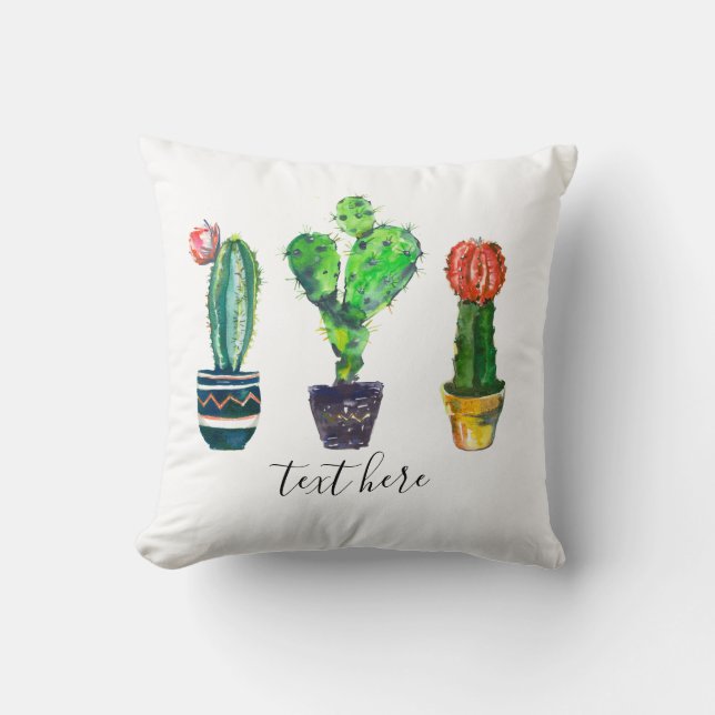 cactus, succulent, waterverf, fiesta, mexican; kussen (Voorkant)