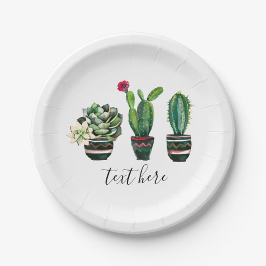 cactus, succulent, waterverf, fiesta, mexican; papieren bordje (Voorkant)