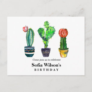 cactus, succulent, waterverf, fiesta, mexican; uitnodiging briefkaart