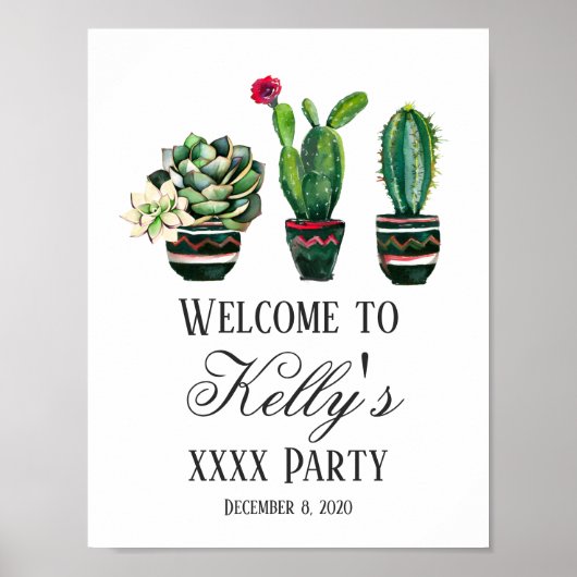 cactus, succulent, waterverf, fiesta welkomstbord poster (Voorkant)