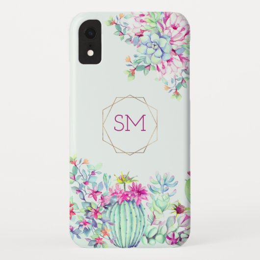 Cactus succulent Waterverf geometrisch monogram Case-Mate iPhone Case (Achterkant)