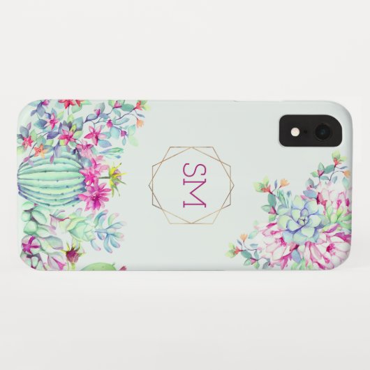 Cactus succulent Waterverf geometrisch monogram Case-Mate iPhone Case (Achterkant (horizontaal))