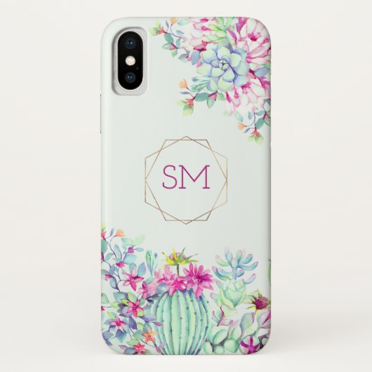 Cactus succulent Waterverf geometrisch monogram Case-Mate iPhone Case (Achterkant)