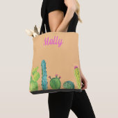 Cactus Succulent Waterverf Personaliseer Markt Tas (Dichtbij)
