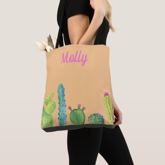Cactus Succulent Waterverf Personaliseer Markt Tas (Dichtbij)