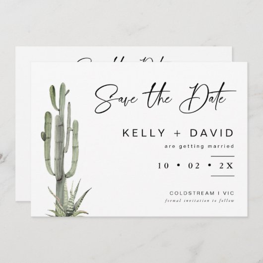 Cactus Succulent Wedding Save the Date Kaart (Voorkant / Achterkant)