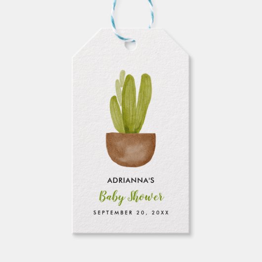 Cactus succulente terracotta pot | BABY SHOWER Cadeaulabel (Voorkant)