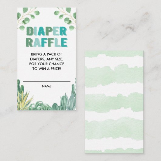 Cactus succulenten blauw groene luier raffle informatiekaartje (Voorkant / Achterkant)