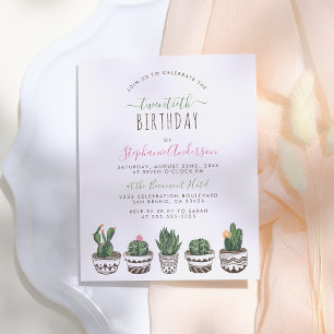 Cactus & Succulenten   Botanische Verjaardagsfeest Uitnodiging Briefkaart